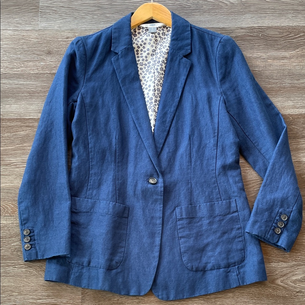 Old Navy Linen Cotton Navy Blue Fully Lined Blazer Jacket Size Small - Picture 2 of 9